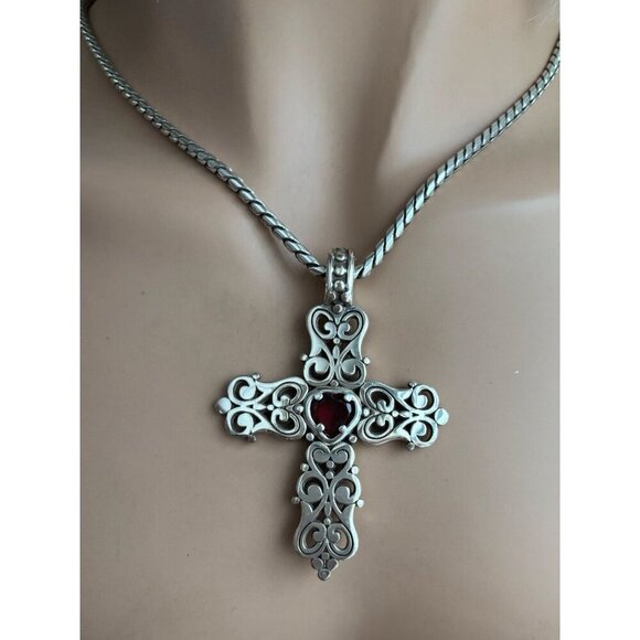 BRIGHTON Endless Love Cross Necklace Ruby Red Heart W/pouch - Picture 3 of 7